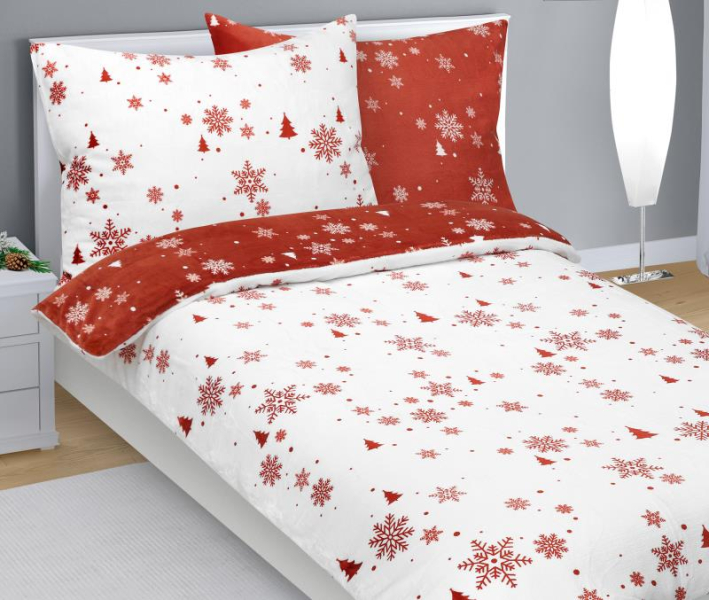 Bellatex Povlečení MIKROFLANEL 140x200, 70x90 cm Vločka Terrakota,Bílá