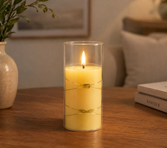 Bellatex Svíčka LED zdobený vklad 12,5x5 cm Béžová