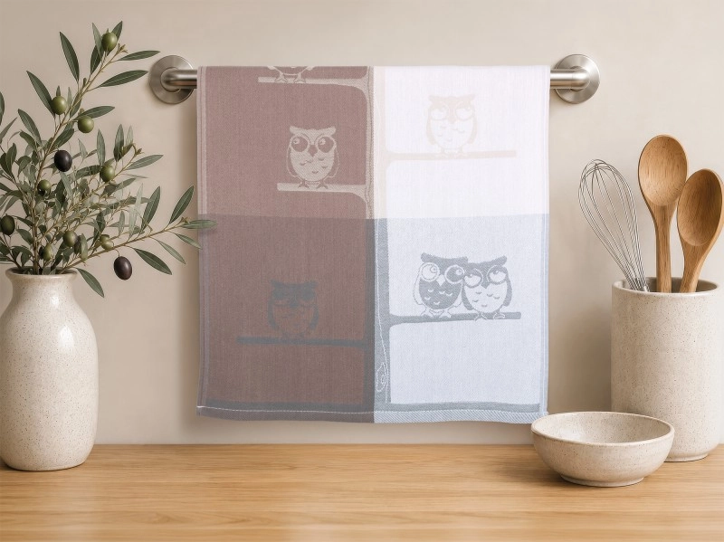 Bellatex Kuchyňská utěrka 1 ks 50x70 cm Sova Šedá