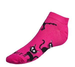 Bellatex Ponožky nízké Kočka magenta růžová, černá