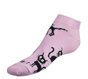 Bellatex Ponožky nízké Kočka sv.růžová světlá růžová, černá